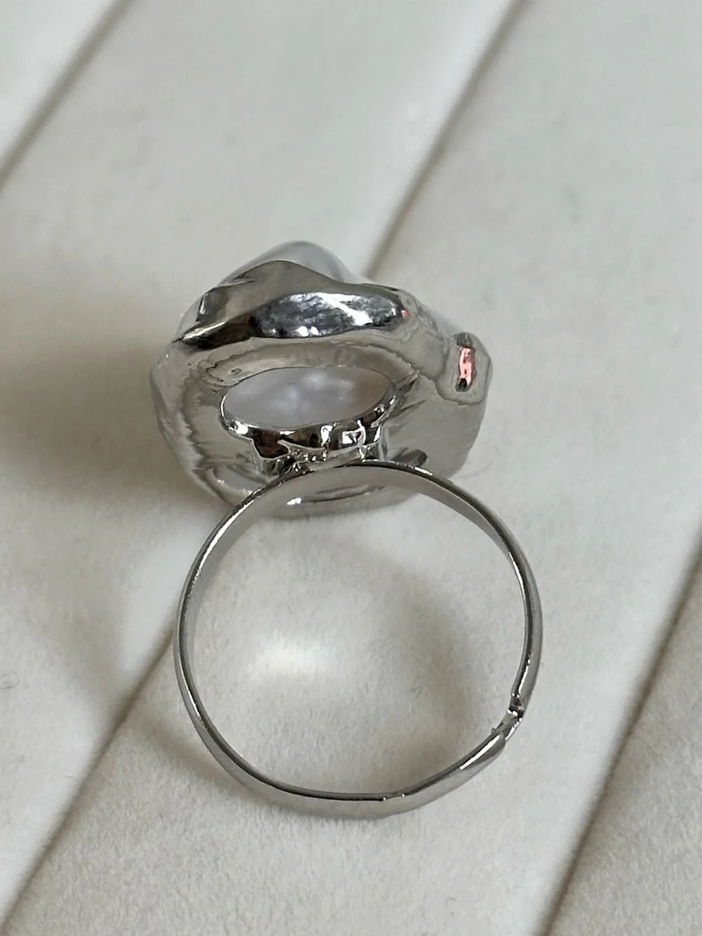 Elegant Silver Pearl Statement Ring Adjustable
